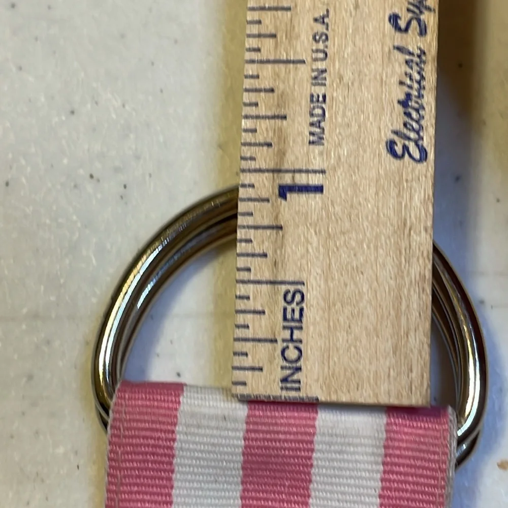 Pink & White Striped Kids Double-D Ring Belt (Approx. 41” not including buckle)